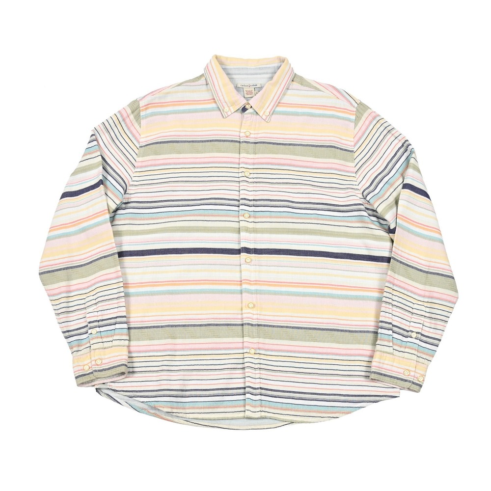 Carbon 2 Cobalt Shirt Mens Large Striped Long Sleeve Two Ply Cotton Beach Casual - Picture 2 of 8